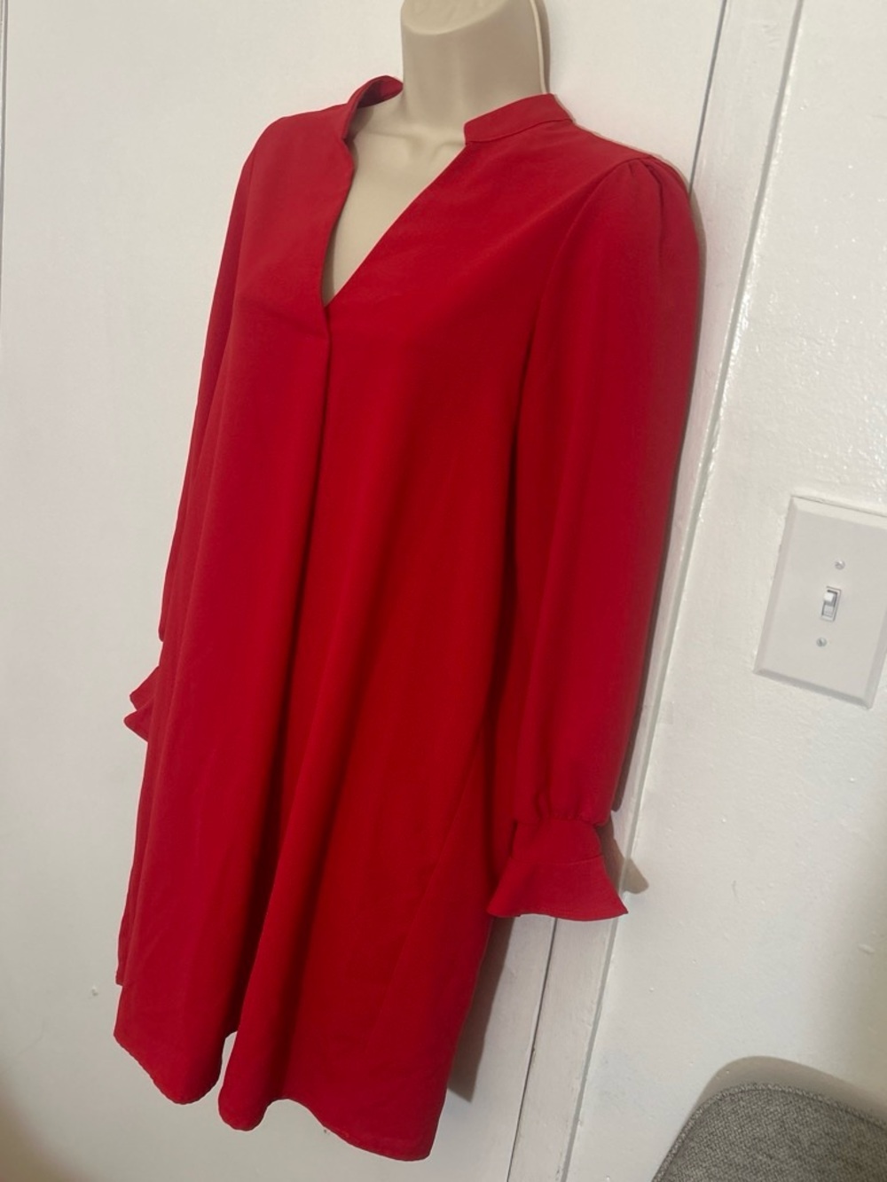 Red V-Neck Long Sleeve Women’s Dress